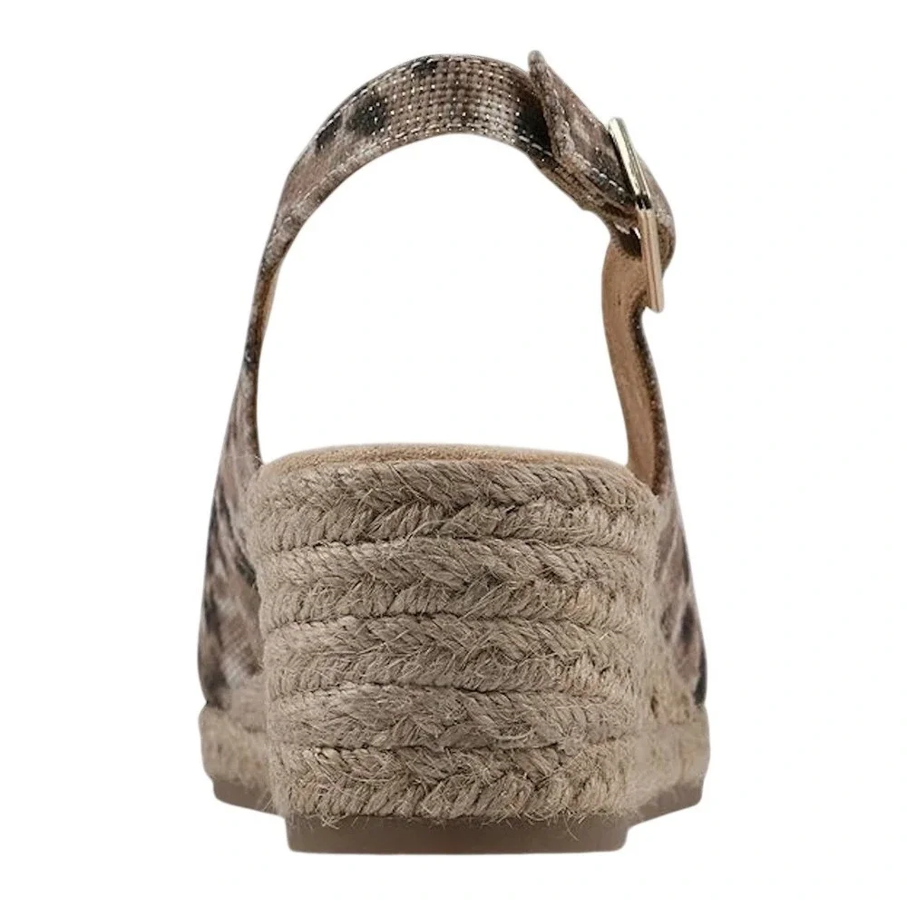White Mountain Women's 10 Maize Leopard Fabric Peep Toe Espadrille Wedge Sandals
